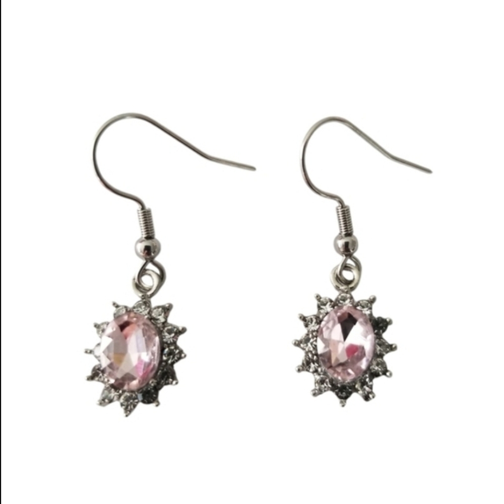 Oval Rhinestone Earrings (pink)